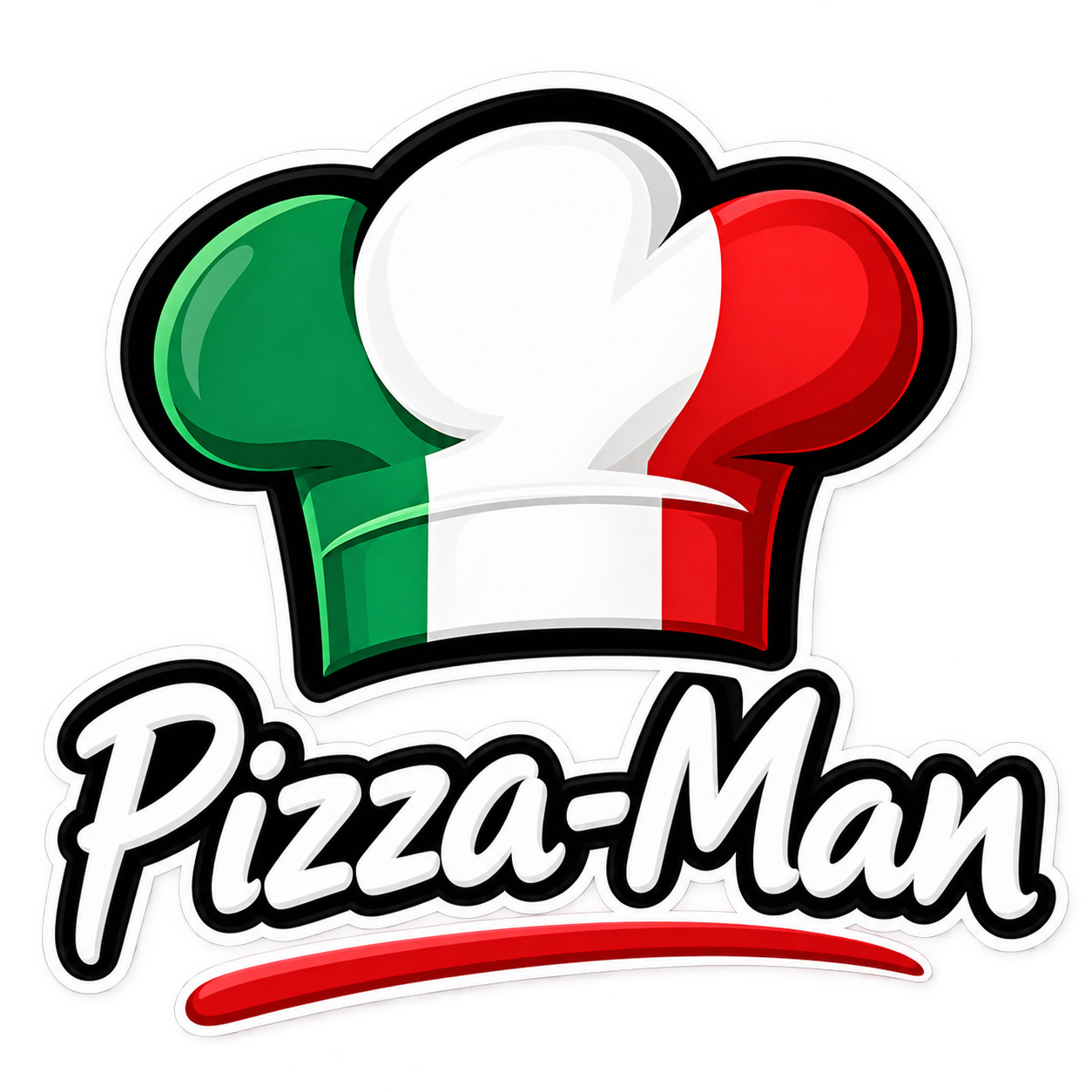 Pizza-Man Logo mit Kochmütze in italienischen Farben